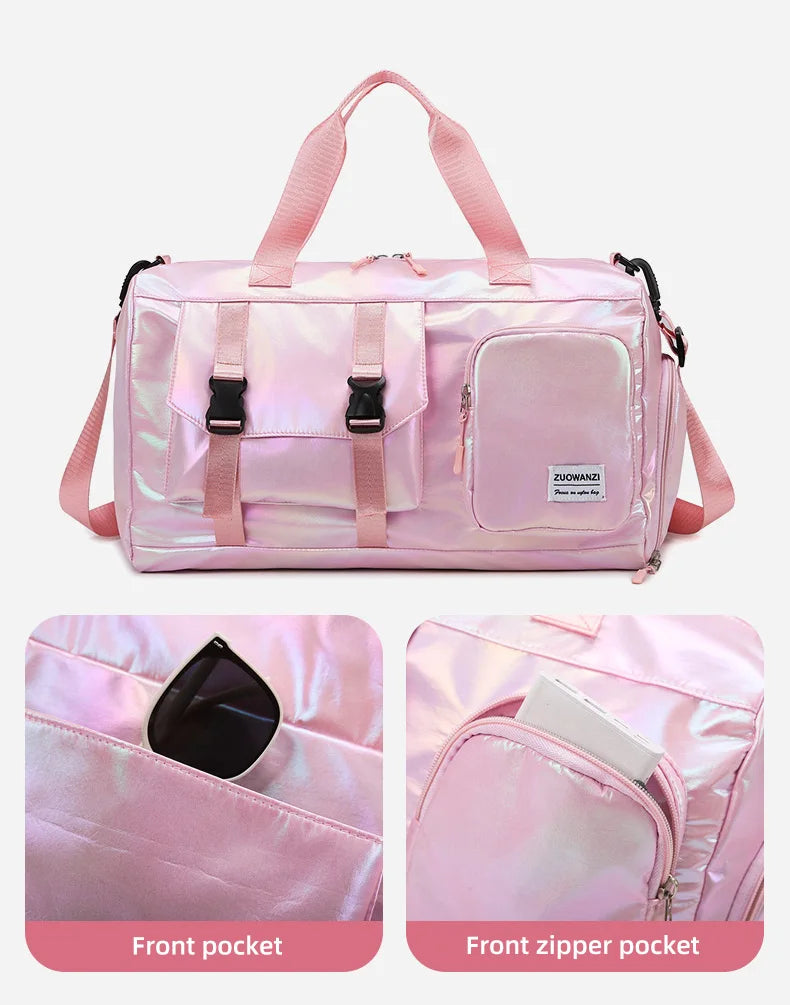 Pearl Glossy Gym Bag Women Fitness Training Handbag Waterproof Yoga Bags Wet Dry Separation Swimming Pack Female Travel Tote Bag