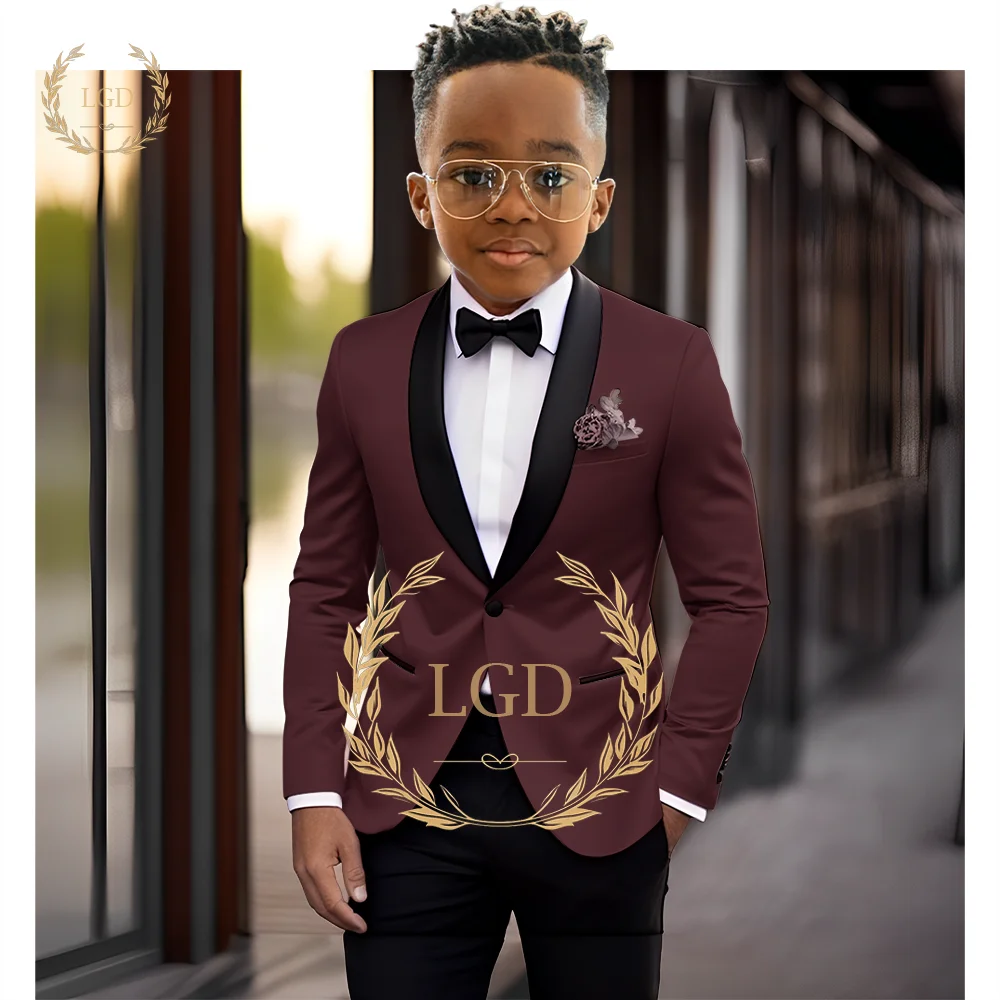 Boys' black shawl collar single button suit dress set 2-piece (jacket+pants) children's wedding party birthday tailcoat