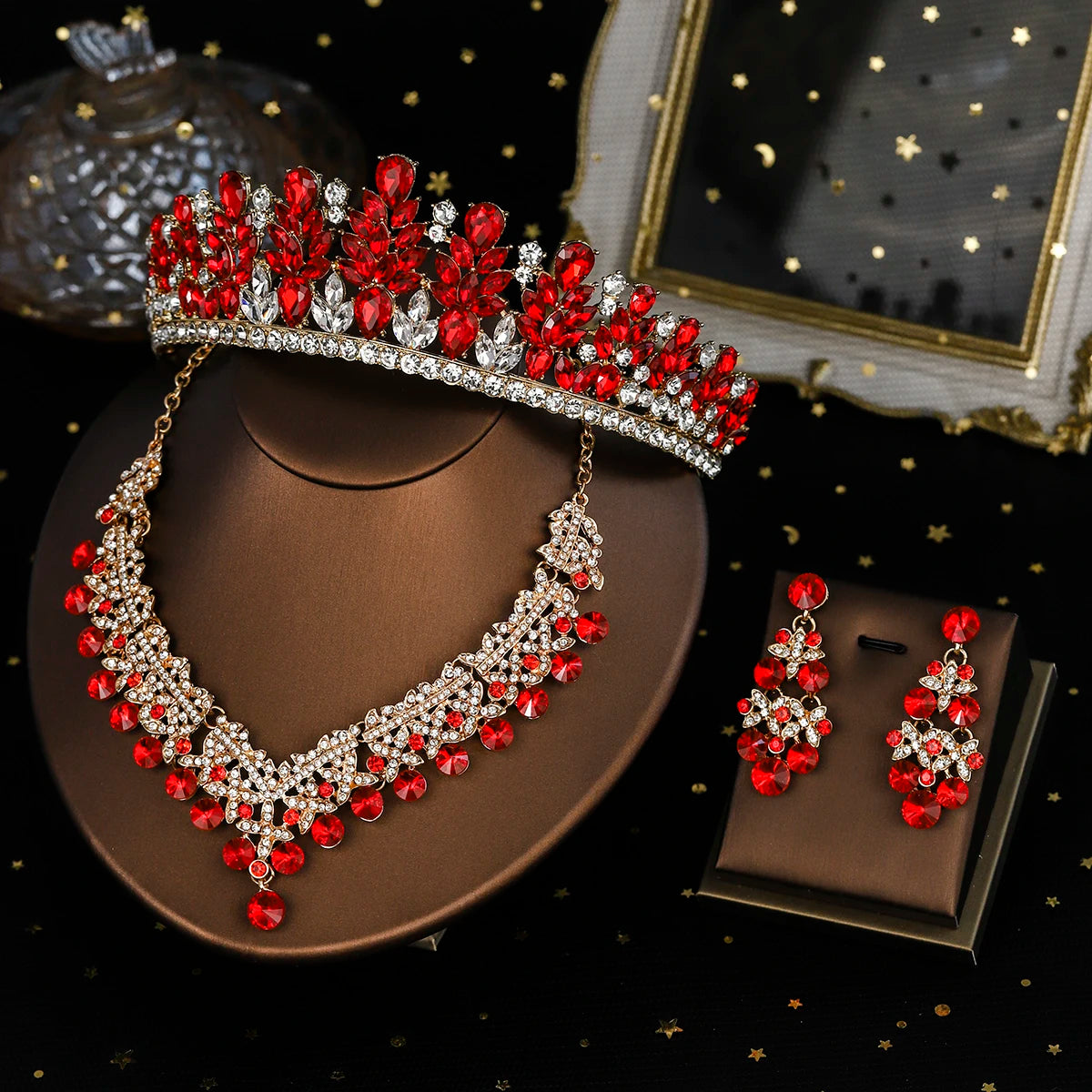 Bridal Wedding Elegant Headpieces Crystal Crown Tiara Classic Earrings & Necklace Set Jewelry Accessories Gifts for Friends