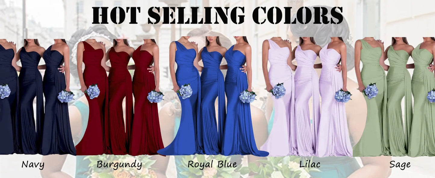 Purple Blue Pink Bridesmaid Dresses Women For Wedding Satin One Shoulder Sexy Mermaid Vestidos Para Bodas Mujer Invitada Chic