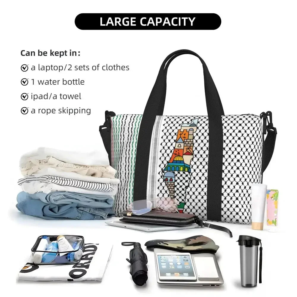 Custom Arabic Calligraphy Name With Palestinians Flag Hand Grocery Tote Shopping Bag Women Large Capacity Beach Gym Travel Bags