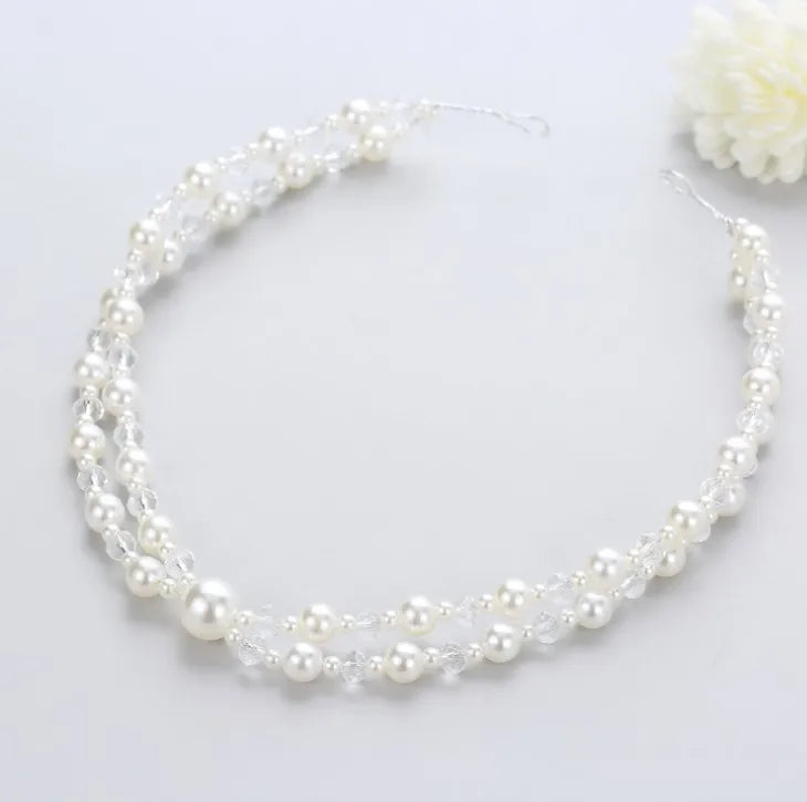 Bridal Bridesmaid Flower Girls Diamante Crystal Pearl Headband Rhinestone Wedding Prom Tiara Women Hair Accessories