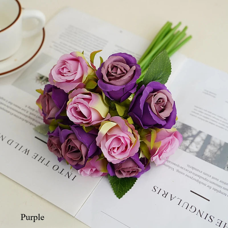 10 Inch Artificial Rose Bridal Bouquet Wedding Handheld Flowers Home Decor Floral Arrangement