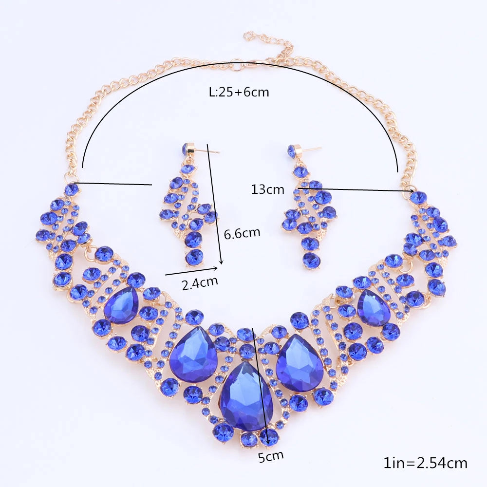 Fashion Crystal Gold Color Necklace Earrings Indian Bridal Jewelry Sets For Brides Wedding Party Costume Accessories Women