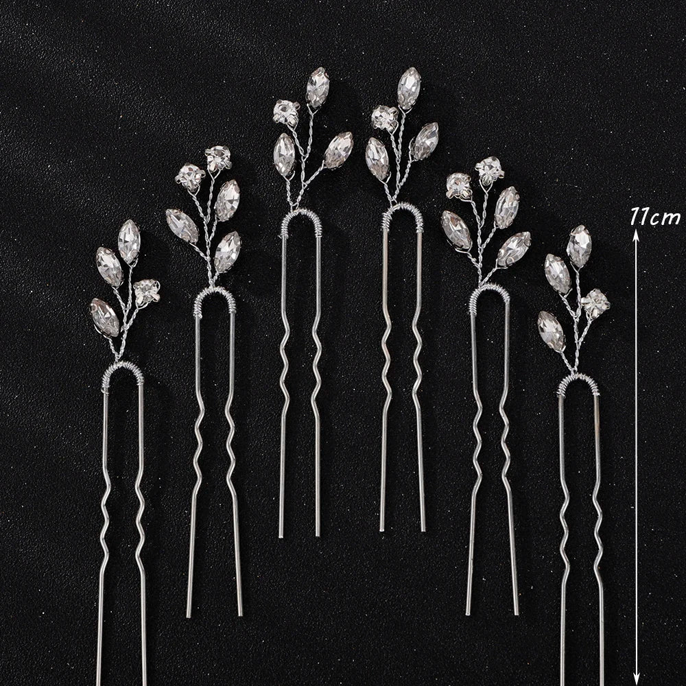 Silver Rhinestone Hairpins for Wedding Hair Accessories Women Handmade Gold Pearl Bridal Hair Pins Simple Trendy Headpiece Tiara