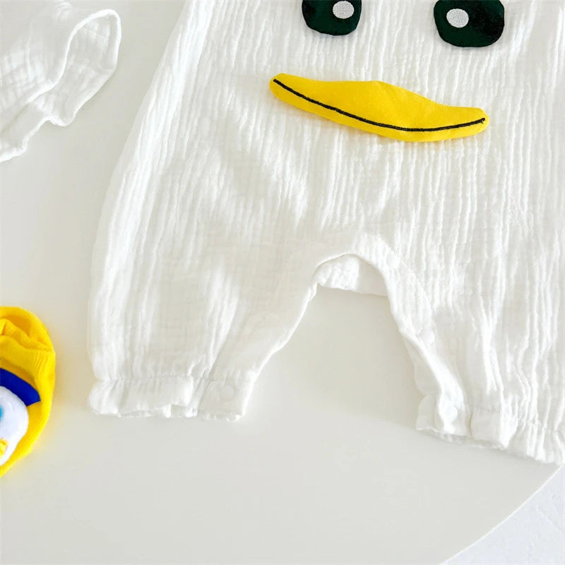 3Pcs Muslin Baby Jumpsuit Coat Hat Bear Baby Summer Clothes Set Kids Coat Romper White Toddler Outfit Suit Infant Clothing 0-3T