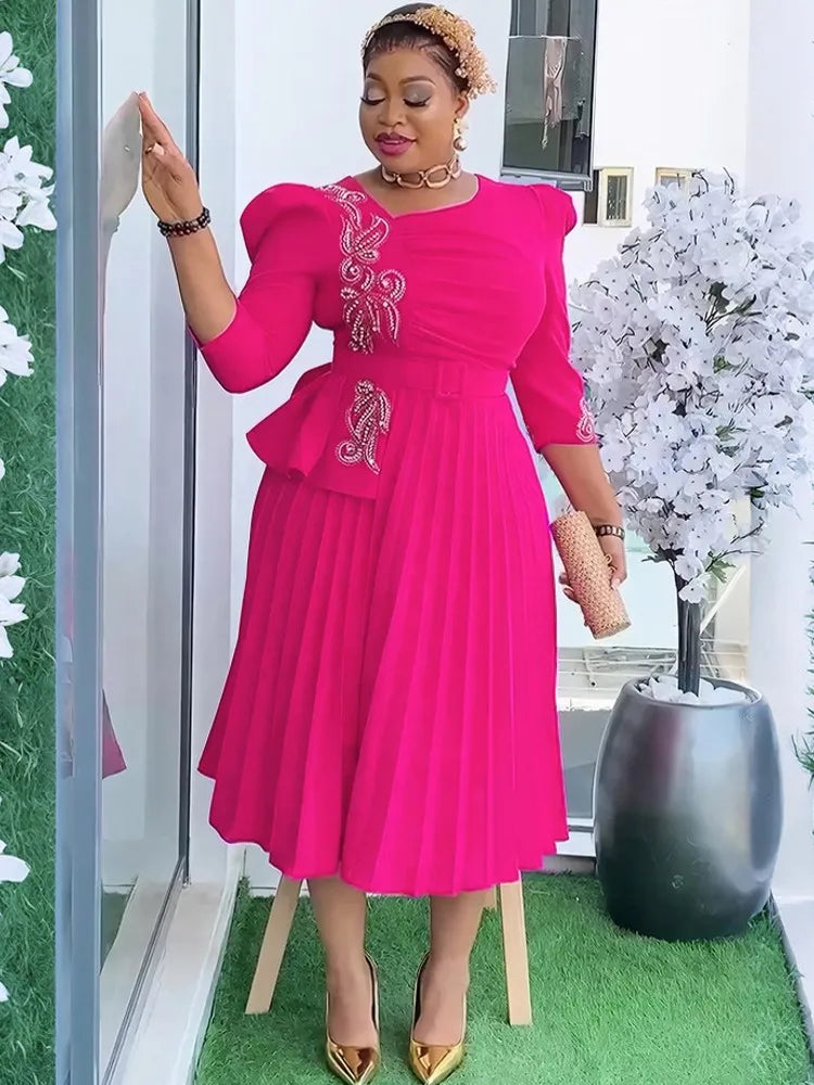 African Dresses For Women Elegant 2025 Dashiki Autumn Summer Midi Dress Ladies Traditional African Clothing Fairy Dreaes