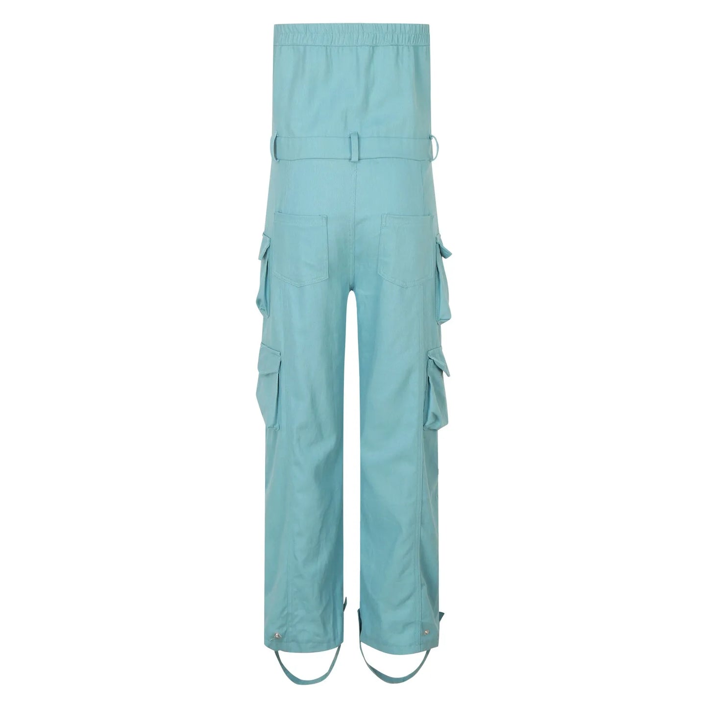 Women's Sexy Off Shoulder Tube Denim Cargo Jumpsuits Wide Leg Baggy Loose Jean Pants Rompers Overalls Control Too Pants