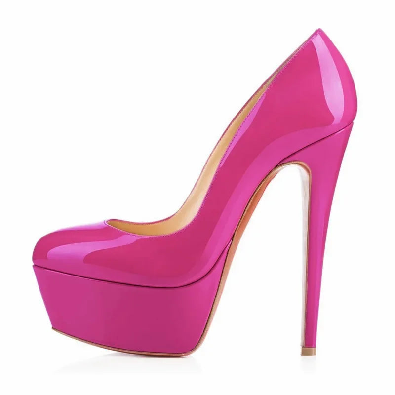 2025 Fashion Women Pumps 14cm Extremely Platform High Heels Sexy Patent Leather Red Black Wedding Party Shoes Stiletto Plus Size