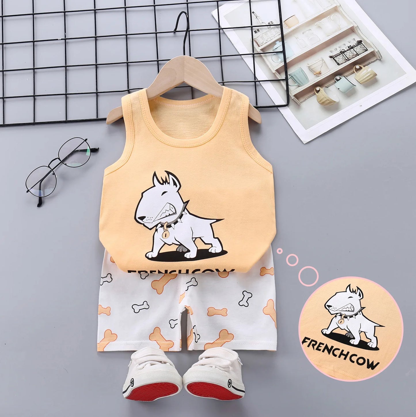 2025 New Summer Children Clothing Set Boys Girls Sleeveless Shorts Children's Suspenders Baby Vest set Kids Clothes