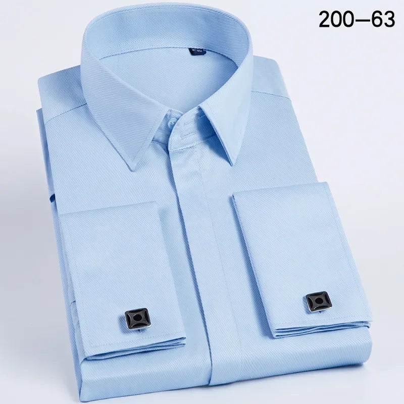 Spring Autumn Men's French Cufflinks Business Dress Shirt Sleeve Pin Solid Color Non-iron Shirts Slim Fit Party Men's Wear