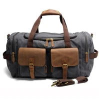 Vintage Waxed Canvas Men Luggage bag Genuine Leather Men Travel Bags Large Duffel Bags Weekend bag of trip Overnight carry on