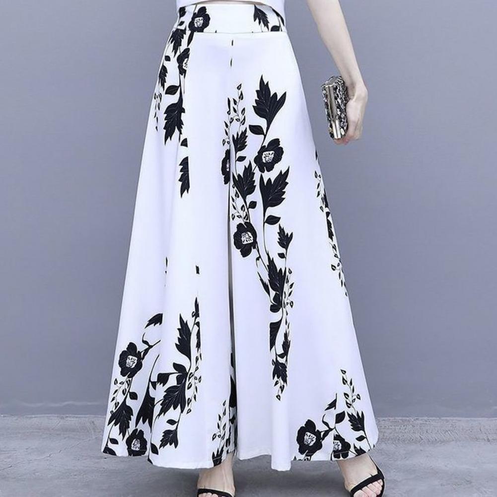 Women's Summer Long Pants Skirt Contrast Color Baggy Flower Print High Waist Slimming Plus Size Trousers Skirt Daily Clothes