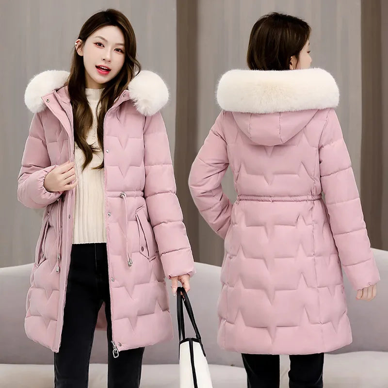 2025 New Winter Women Parka Fur Hooded Jackets Thicken Warm Cotton-padded Puffer Coat Casual Long Parkas Clothes Loose Outerwear