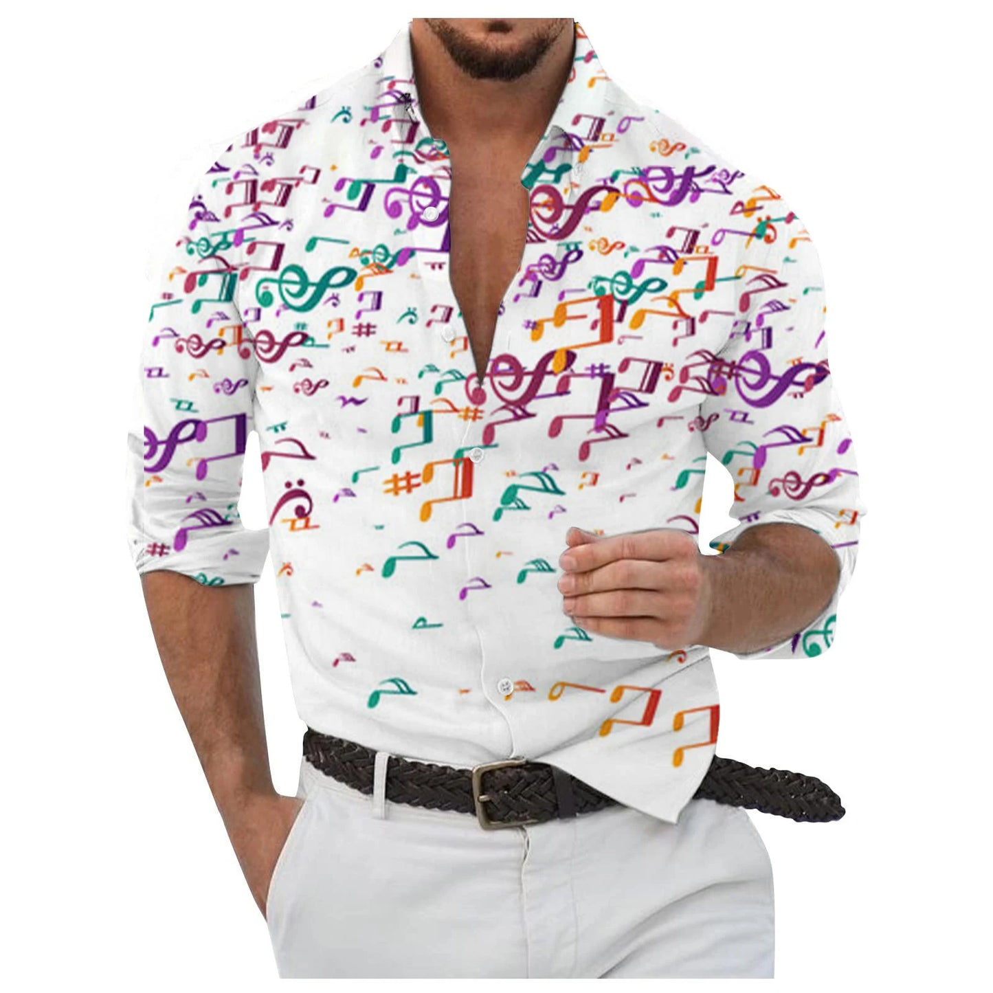 Men's Button Up Shirt Music Notes Collar 3D Print Daily Vacation Long Sleeve Print Clothing Apparel Hawaiian Casual Beach