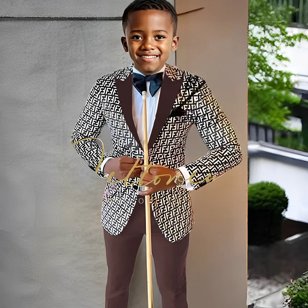 Floral Prom Boy Suits Slim Fit Costume Boy Wedding Tuxedo Terno Blazer 2 PCS Kids Designer Fashion Suit Set (Jacket + Pants)