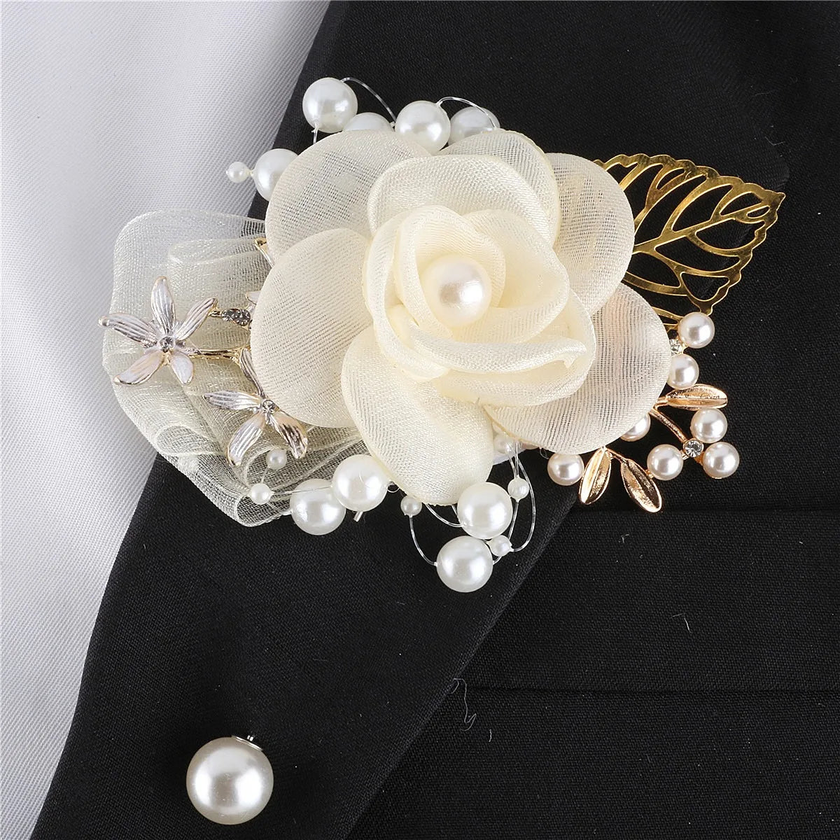 Artifical Rose Flowers Pearl Beaded Wrist Flower Ivory Flowers Bridesmaid Mensuit Marriage Wedding Accessories