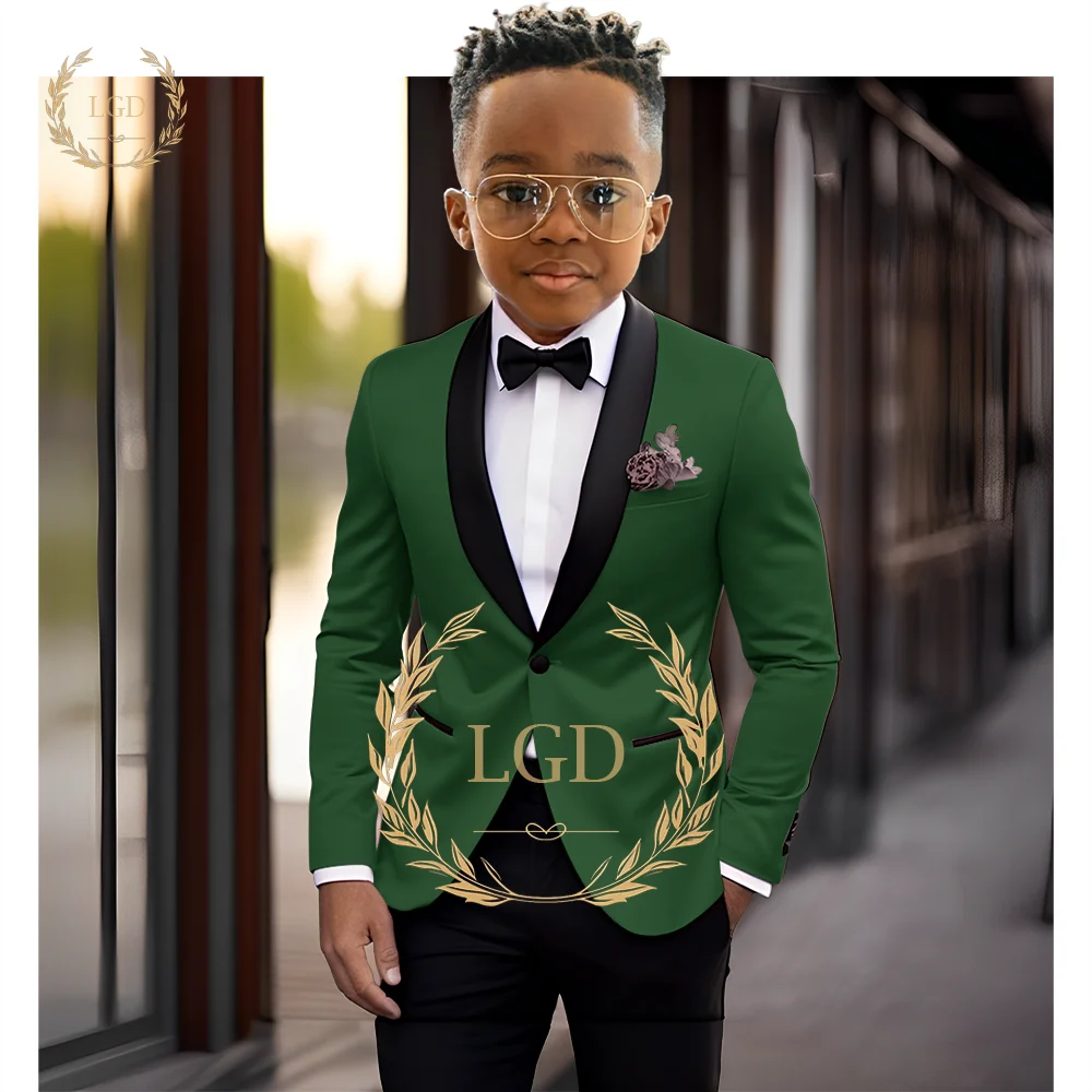 Boys' black shawl collar single button suit dress set 2-piece (jacket+pants) children's wedding party birthday tailcoat