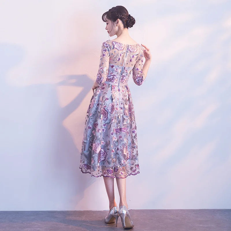 DongCMY New Short Formal Dresses Flowers Vestidos de Noche Bride Elegant Women's Party Dress
