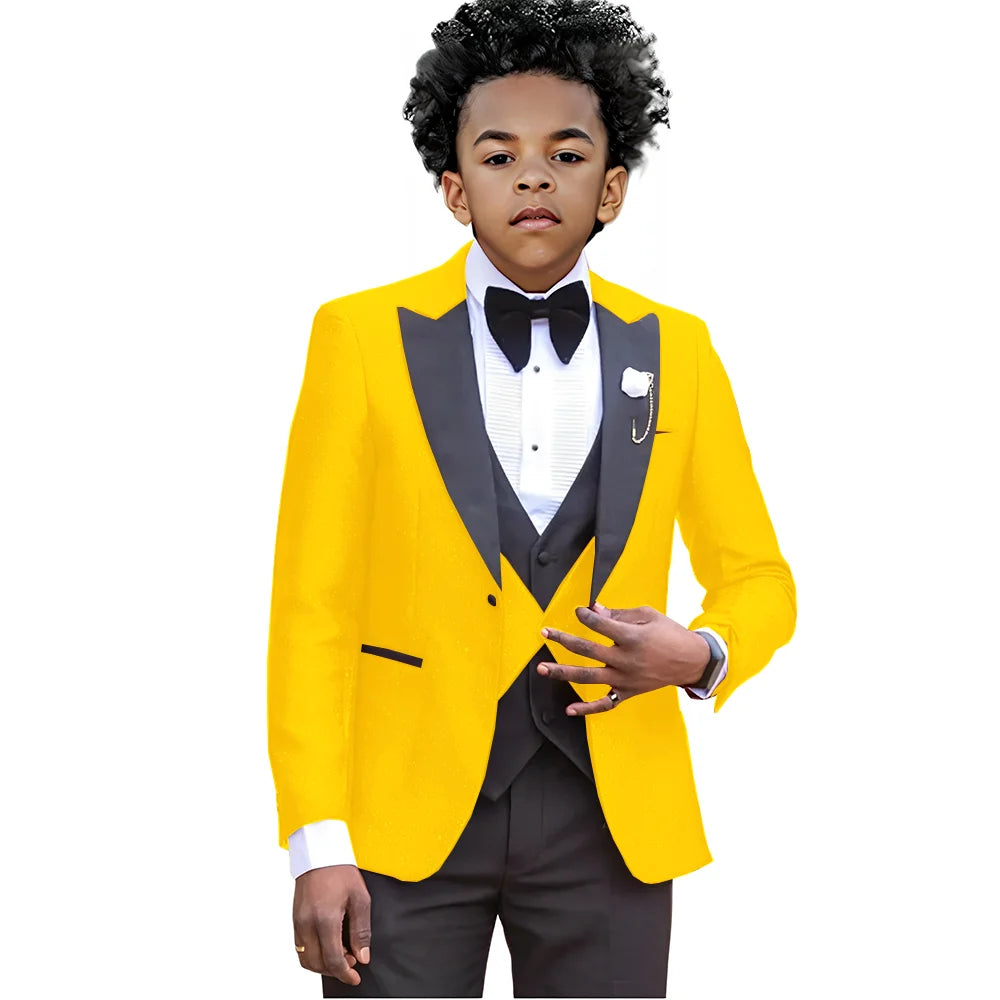 Boy Suits For Wedding Luxury Tuxedos 3 Pieces Slim Fit Boy Wear Party Prom Blazer Vest With Pants Custom Made