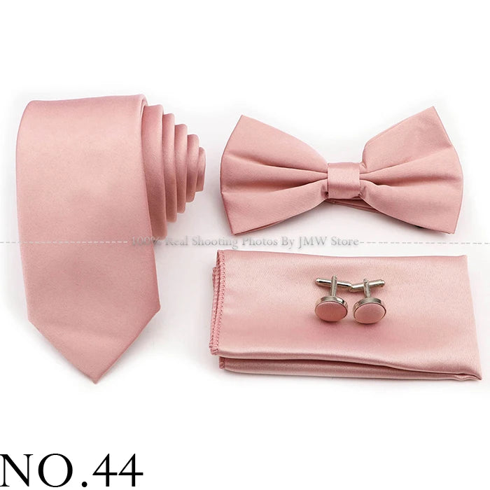 Hot Sale Purple Pink Sage Green Tie Set Polyester Necktie Bowtie Cufflink Brooch For Groom Suit Wedding Cravat Shirt Accessory