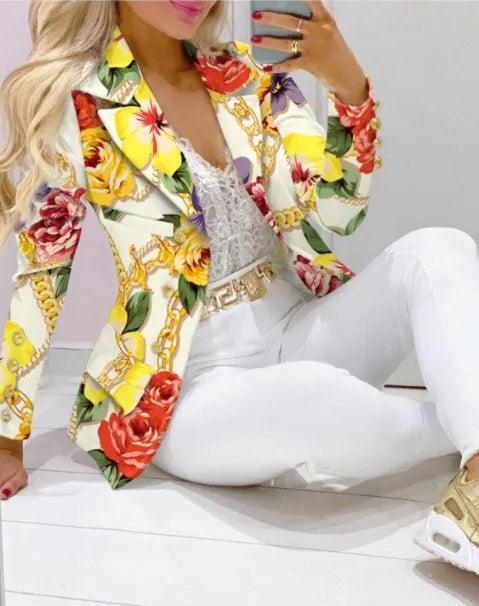 Fashion Butterfly Print Blazer Suit and Pants Two Piece Set for Women 2023 Autumn Winter Outfit Office Lady Casual Clothing