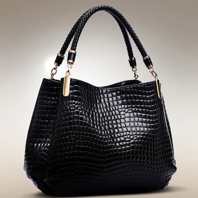 Classic Stone Texture Top-Handle Bag with Crocodile Print Elegant Shoulder Bag for Sophisticated Women in Europe and America