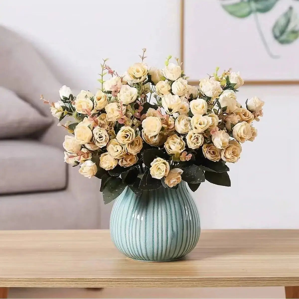 7 Forks 21 Heads Artificial Flower Silk Rose High Quality Christmas Wreath Wedding Bouquet Home Arrangement Vase bridal bouquets