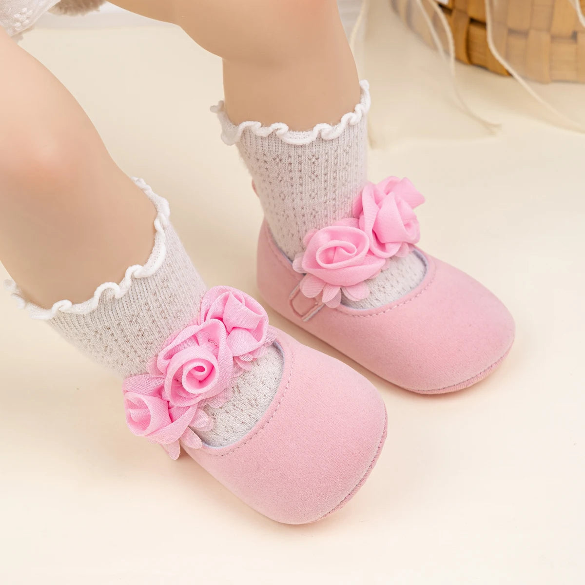 KIDSUN Cotton Sole Anti-slip Baby Shoes Moccasin Cute Flower Princess Girls Shoes Newborn Toddler First Walker Crib Shoes 0-18m