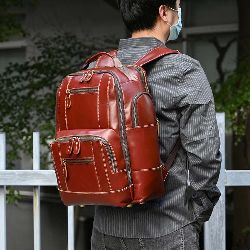 Newsbirds men's leather backpack retro luxury fashion style bagpack travel bag backpack school bag for man leather daypack men