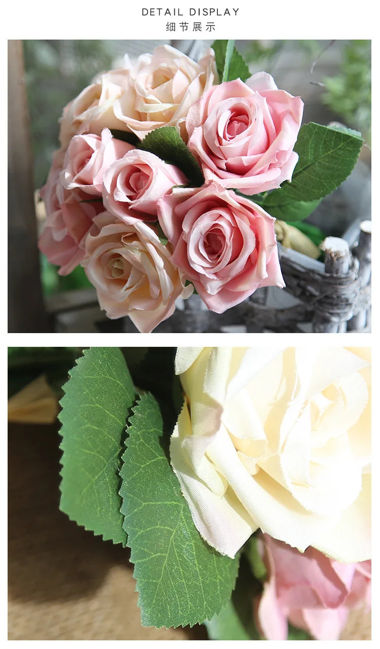 9 Head Artificial Bouquet Rose Bouquet Wedding Decor Artificial Flower Home Decoration Accessories Silk Flowers
