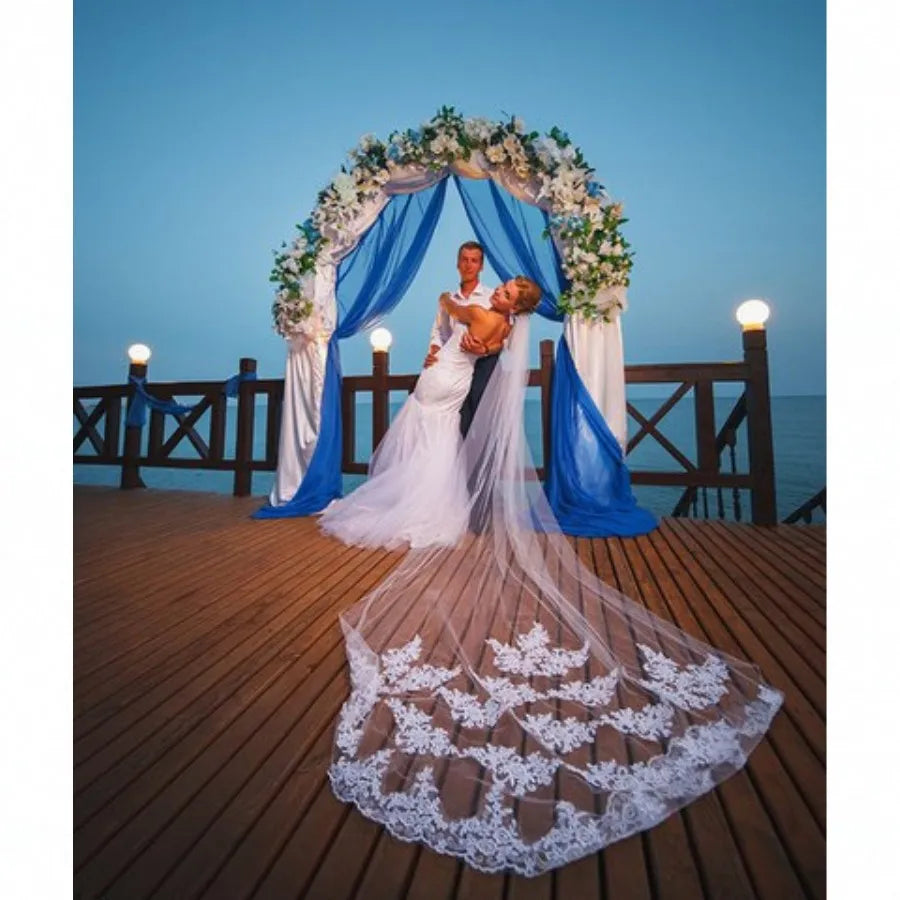 Single Layer Wedding Bridal Veil Embroidery Lace Edge Bride Supplies 3m with Comb