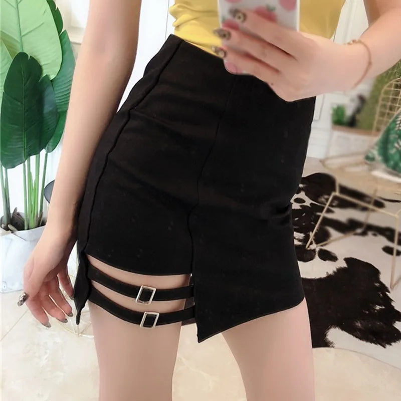 Women Tight Short Skirt Casual Summer Buttocks Irregular High Waist Skinny Streetwear Skirt Black