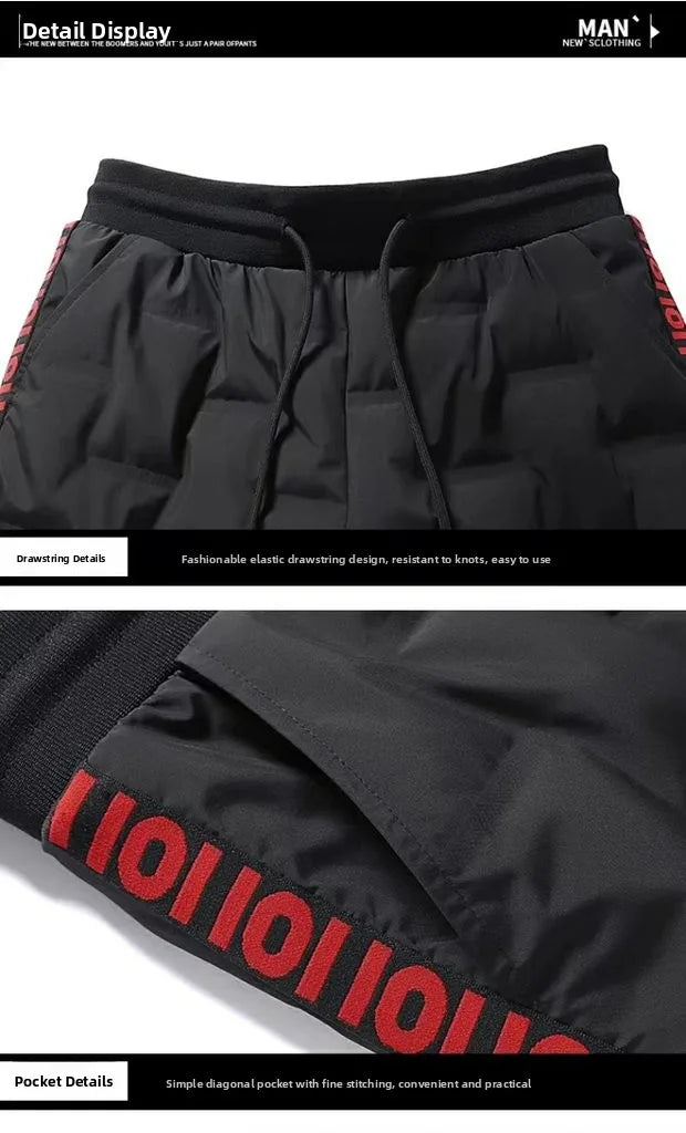 Men's down Pants Thiened Winter Outerwear Warm Long Trousers Du down Cold Resistance Cotton Pants Leisure Casual Sports
