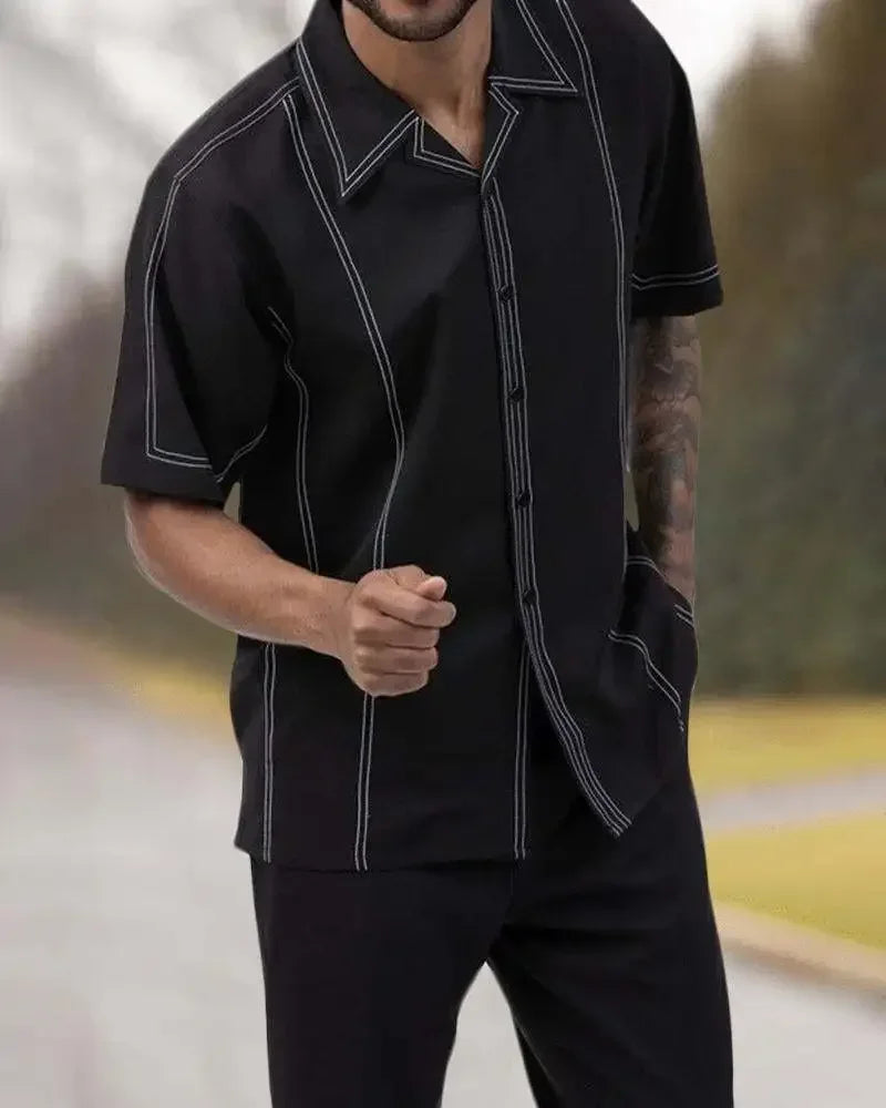 2025 Trend Print Men's Tops+Trousers Sets Spring Summer New Party Sport Casual Suits Shirts Pants 2-Piece Fashion Men's Clothing