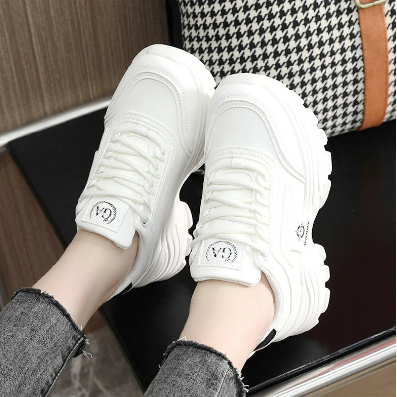 Women Sneakers Leather Height-Increasing Shoes Fashion Lace-up Casual Shoe Outdoor Vulcanized Shoe Designer Platform Women Shoes