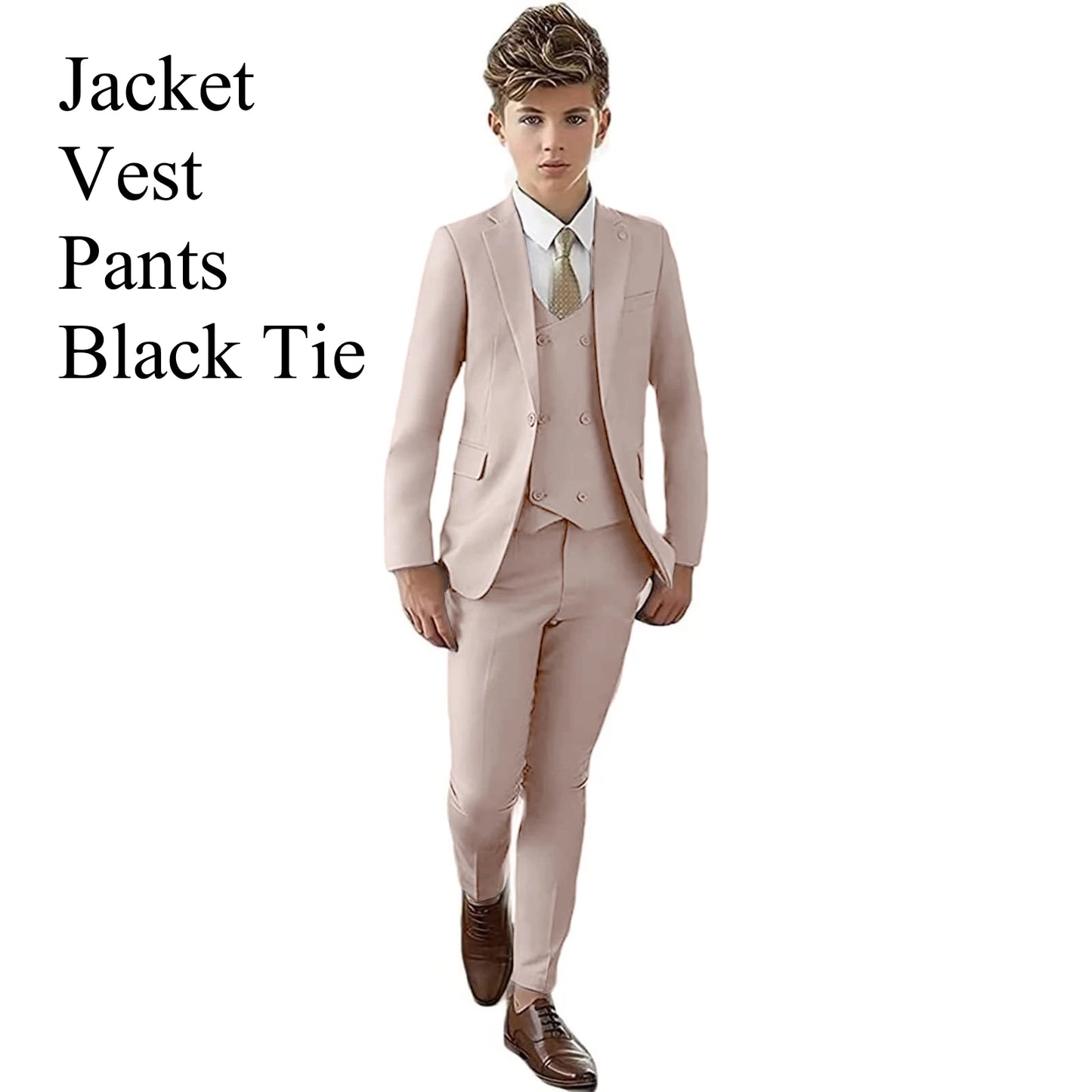 Slim Fit Boy's Suit Set 3 Pieces Tuxedo For Formal Occasion Blazer Vest And Pants Kids Outfit For Wedding Prom School Activities