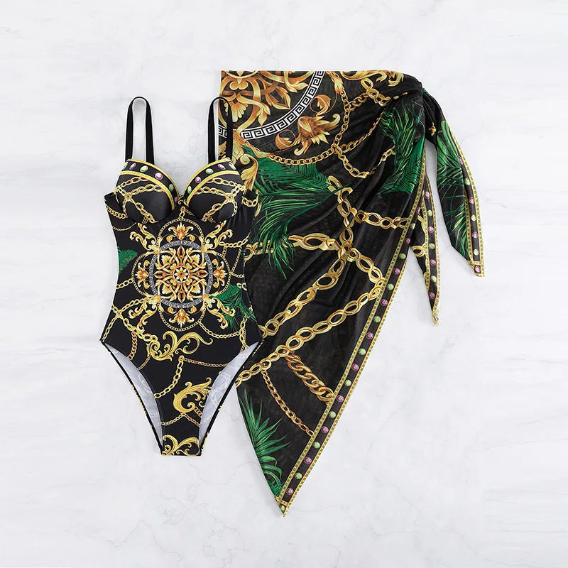 2024 Two Piece Women Bikini Set Push Up Floral Printed Bikinis Strappy Bandage Swimwear Brazilian Biquini Bathing Suit
