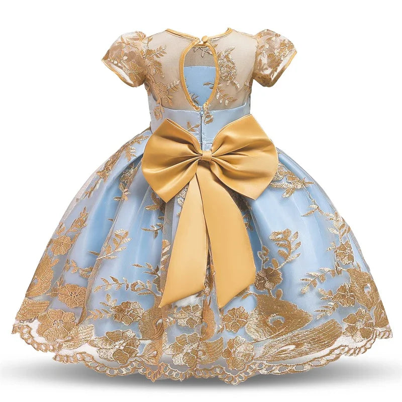 Cute Baby Girls Dress for Party Flower Lace Vintage Girl Dresses for 1-5Yrs Baby Clothes Holiday Kids Snow White Princess Dress