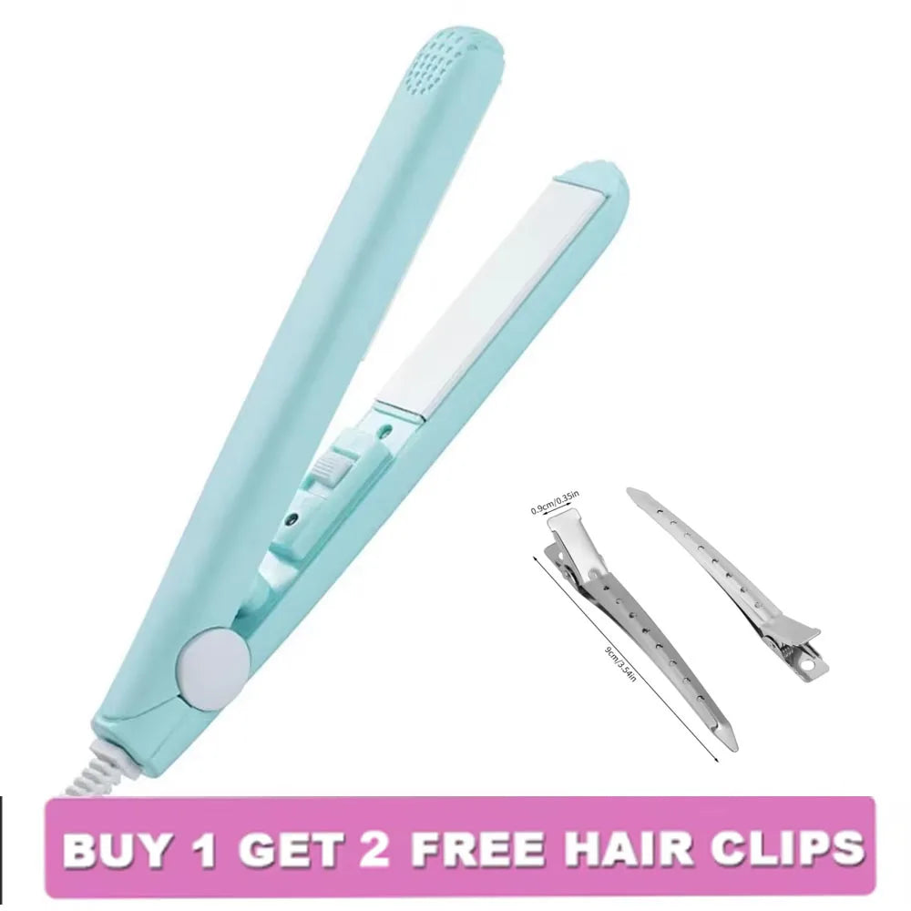 Mini Splint Flat Iron Hair Straightener Curling Wand Curly Ceramic Curler Straight Dual Purpose Hair Styling Tool WITH Hair Clip