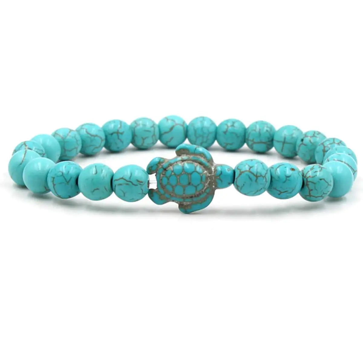 Turquoise Turtle Beads Bracelets for Women Men Tiger Eye Lava Rock Natural Stone Elastic Stretch Bracelet Beach Jewelry