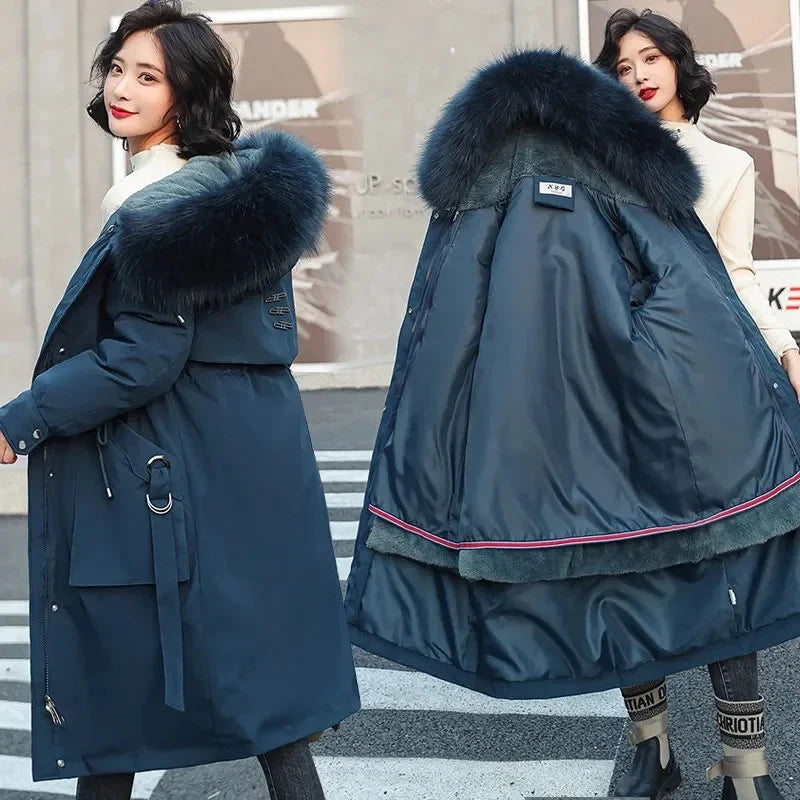 2025 Jackets Coats Outwear New Women's Parkas Winter Jacket Hooded Long Coat Thick Warm Female Cotton Padded Parka Fur Lining