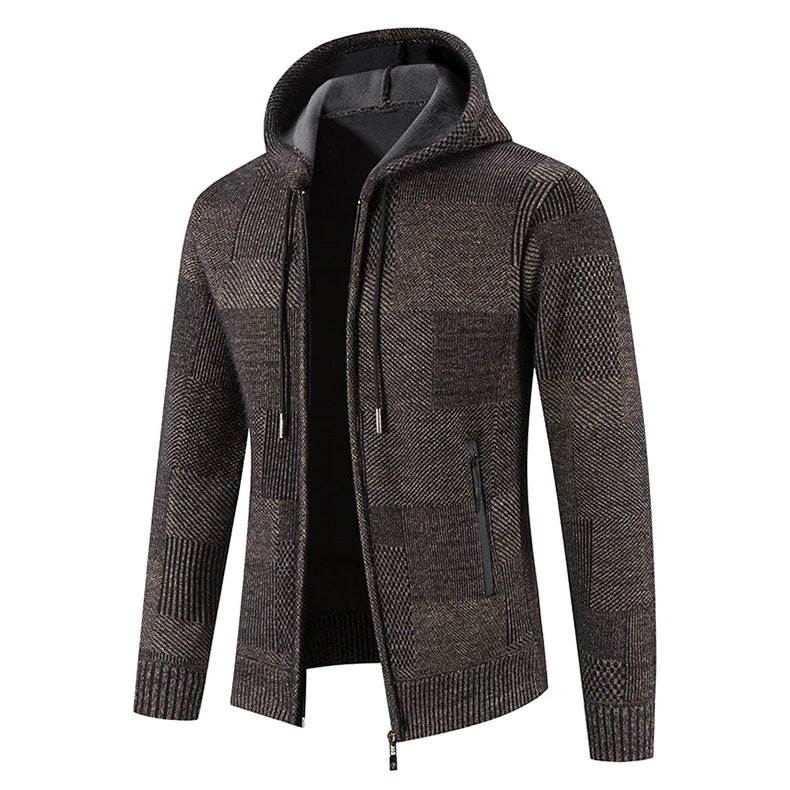 Men's Winter Sweater Jacket New Hooded Cardigan Knit Fashion Slim Fit Thick Warm Jumper Casual Zipper Hoodie Fleece Coat