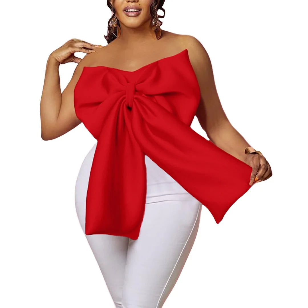Sexy Blouse & Shirts for Woman Off the Shoulder Backless Big Bow Decorate Zipper Closure Fashion Ladies Evening Night Club Tops