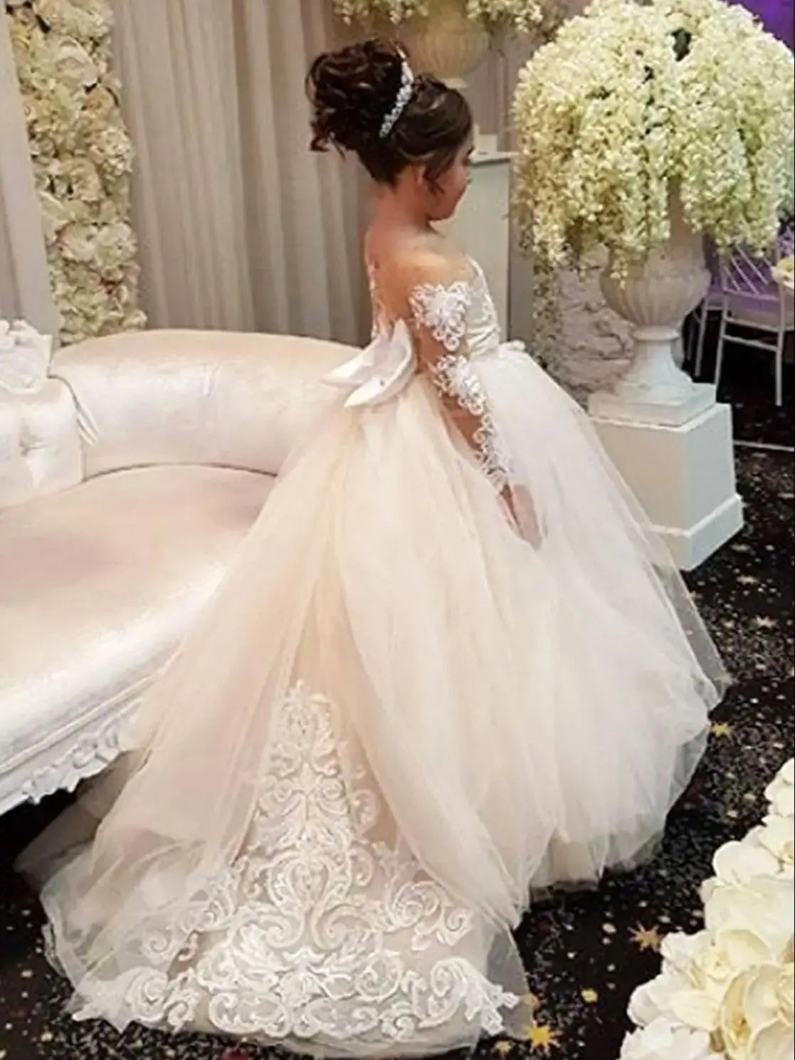 Long Sleeves Flower Girl Dresses for Wedding Junior Bridesmaid Dress Lace First Communion Dress