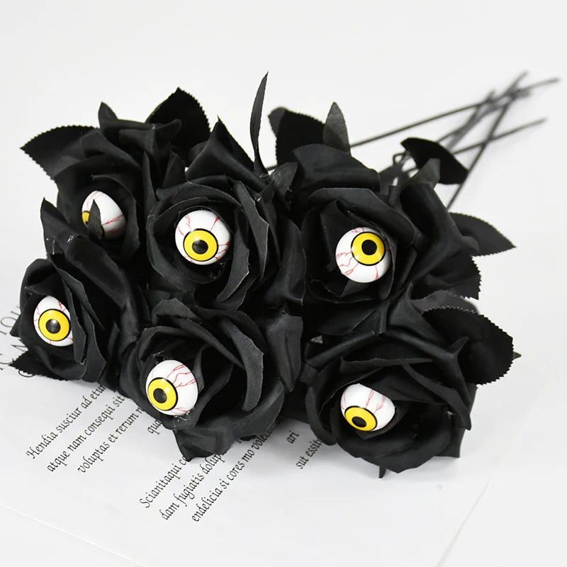 1/5Pcs Halloween Flowers Artificial Black Rose With Eyeball For Halloween Home Decoration Party Horror Props DIY Bouquets Craft