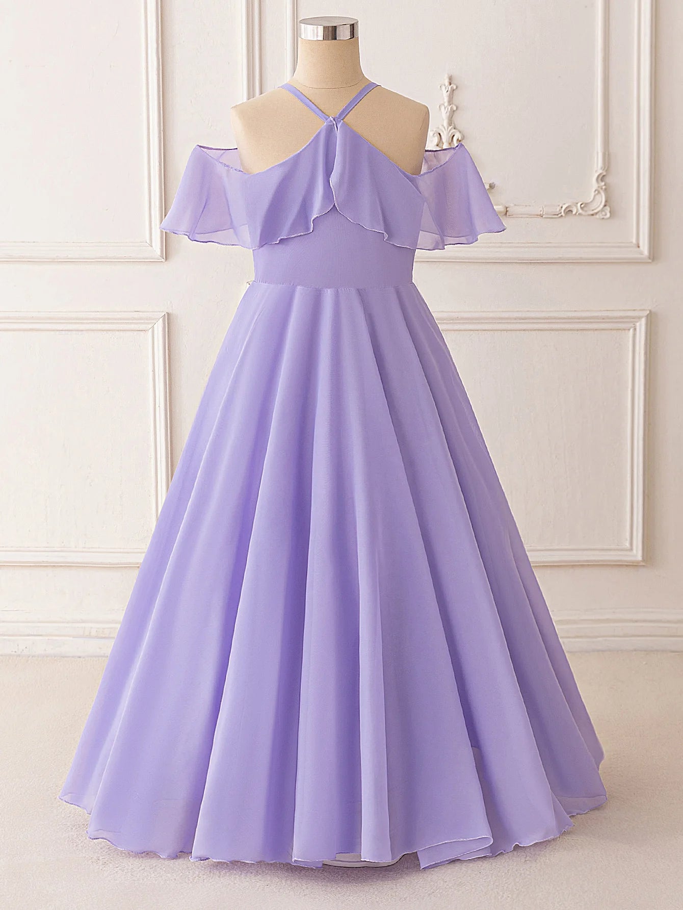 Ruffle Girls Party Bridesmaid Strap Dress off Shoulder Long Wedding Princess Prom Dresses Kids Elegant Beach Birthday Evening