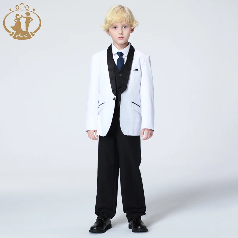 Spring Autumn Formal Suit for Boys Children Party Host Wedding Costume Coat Vest Pants 3Pcs White Wholesale Clothing Sets