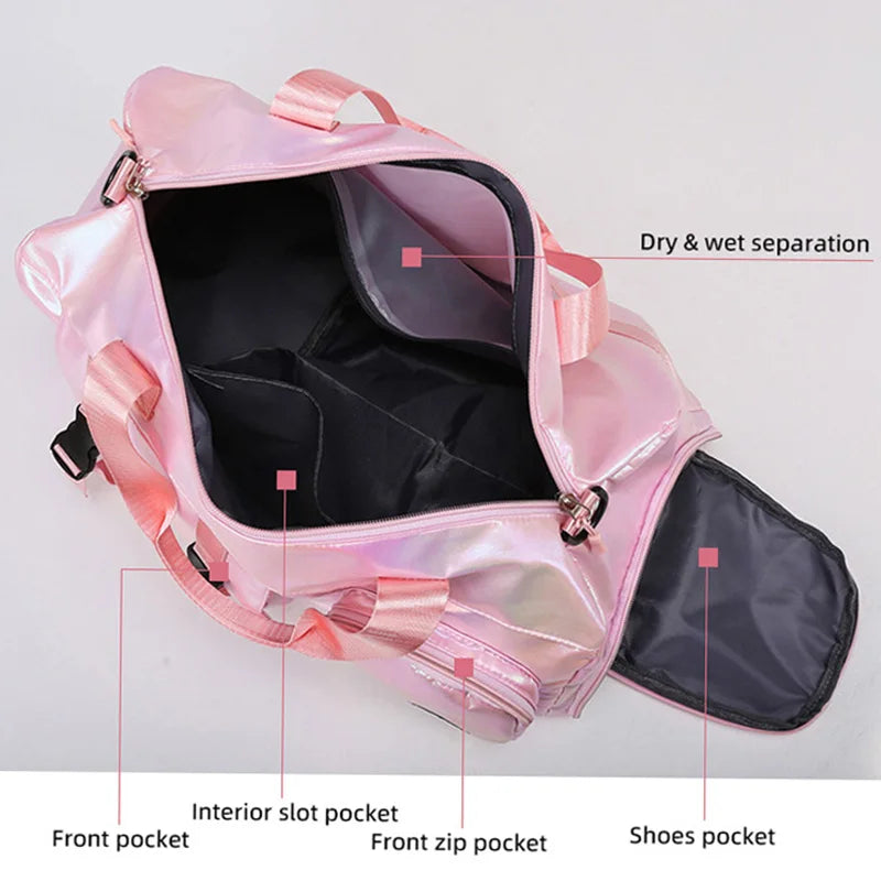 Pearl Glossy Gym Bag Women Fitness Training Handbag Waterproof Yoga Bags Wet Dry Separation Swimming Pack Female Travel Tote Bag