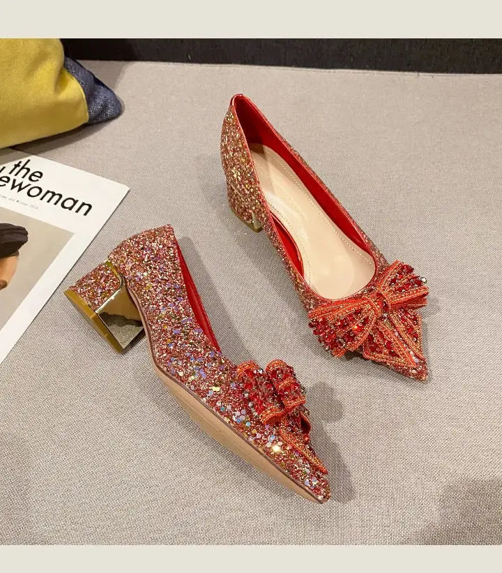 Women's Summer Footwear Stilito Rhinestone Shoes for Woman 2024 with Wedding Bride Genuine Mark Chic and Elegant A Comfortable E